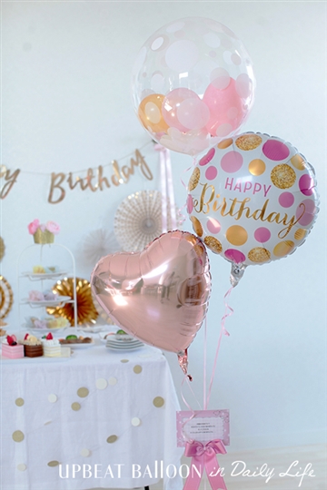 誕生日 バルーン】Little Birthday Pink＆Gold/メッセージが選べる9種